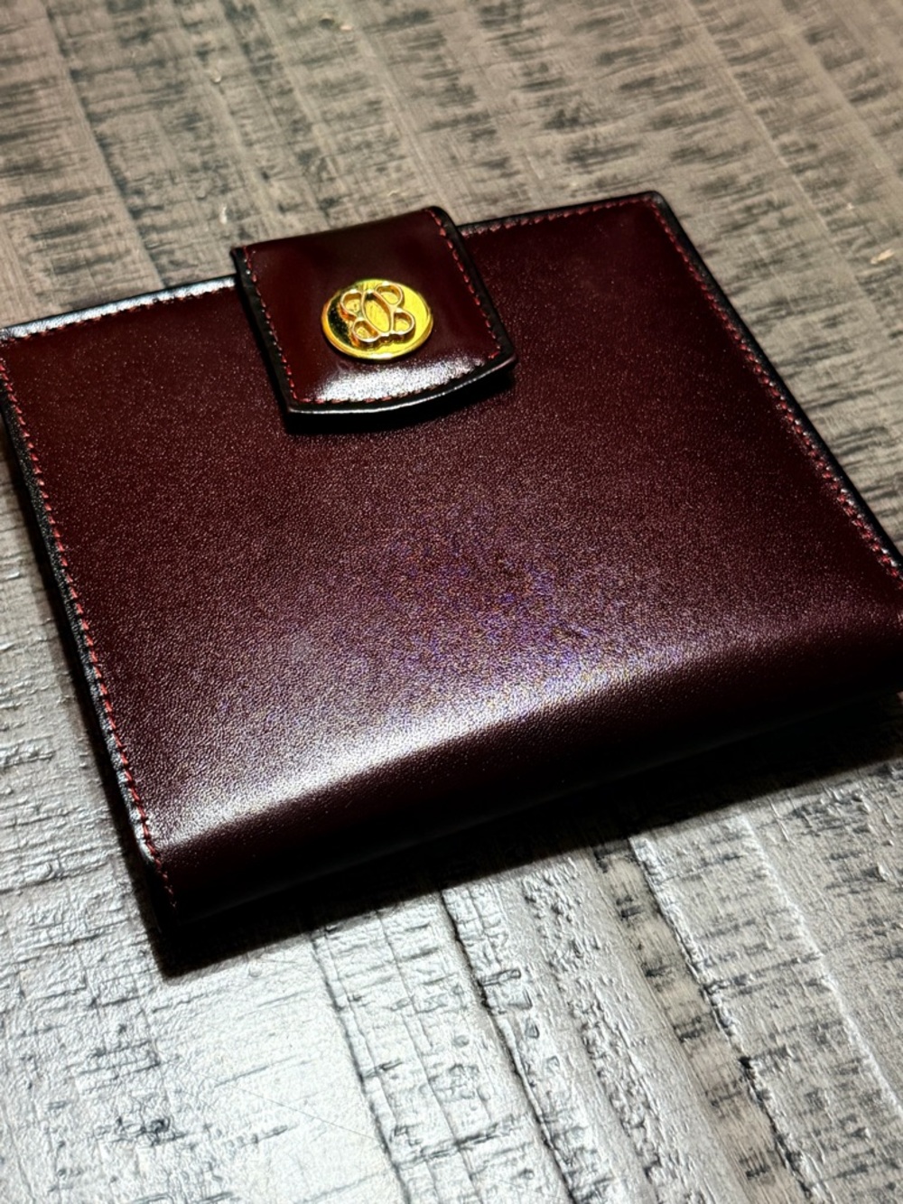 Bosca Burgundy Leather Wallet with Gold Logo